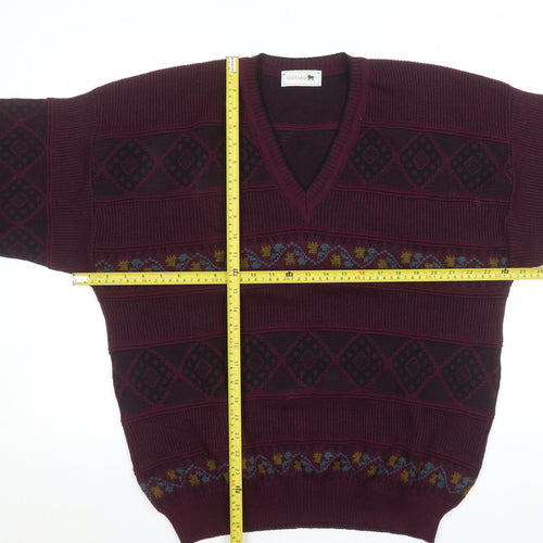 Maremma Men’s Red Wool Blend Geometric V-Neck Jumper L