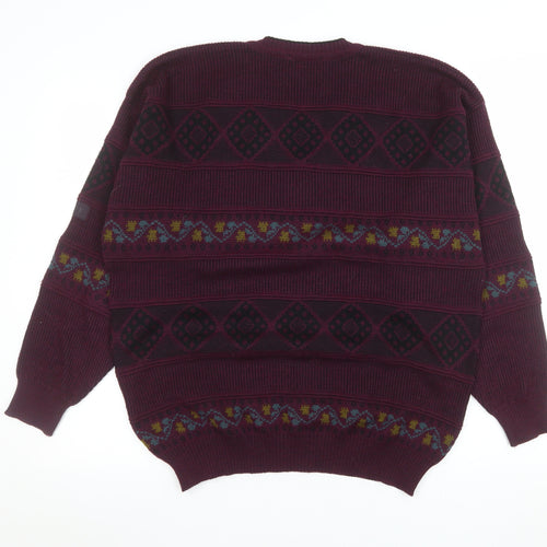Maremma Men’s Red Wool Blend Geometric V-Neck Jumper L