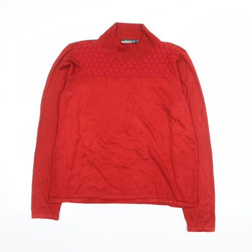 Bonmarché Womens Red Roll Neck Beaded Knit Jumper Size M