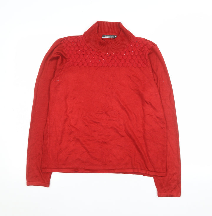 Bonmarché Womens Red Roll Neck Beaded Knit Jumper Size M