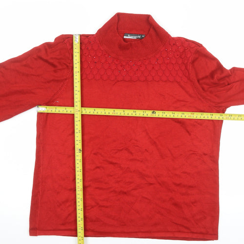 Bonmarché Womens Red Roll Neck Beaded Knit Jumper Size M