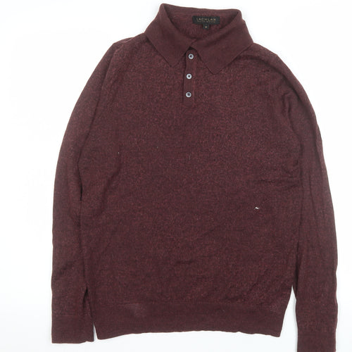 Lachlan Men’s Brown Wool Blend Collared Henley Jumper Medium