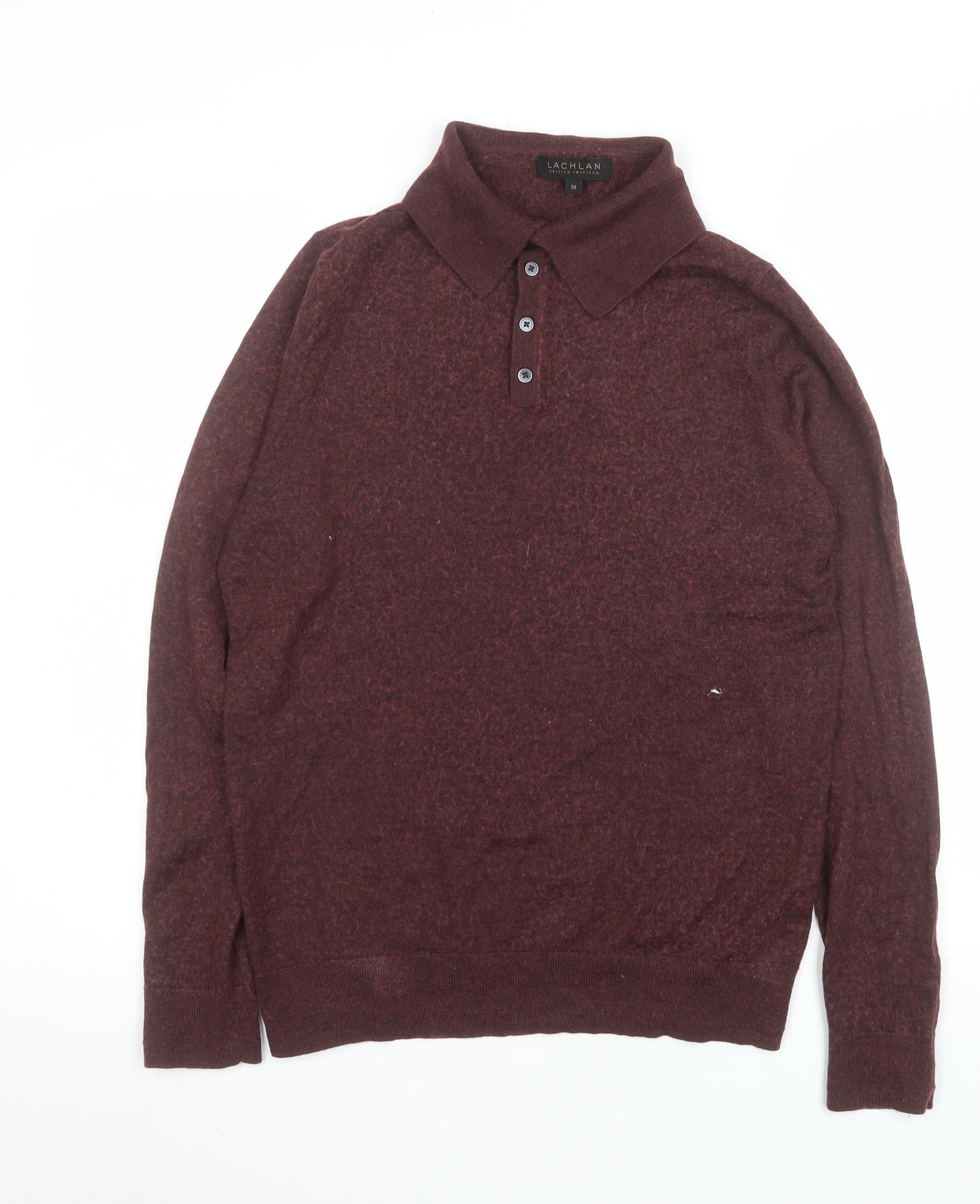 Lachlan Men’s Brown Wool Blend Collared Henley Jumper Medium