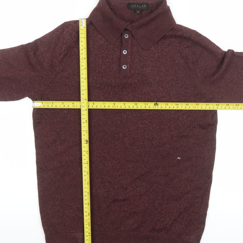 Lachlan Men’s Brown Wool Blend Collared Henley Jumper Medium