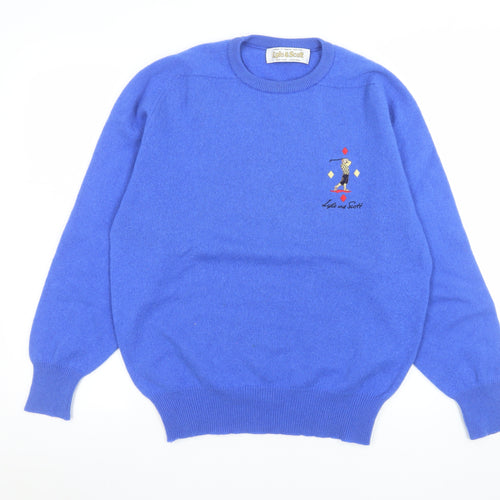 Lyle & Scott Men's Blue Wool Crew Neck Golf Jumper Size L