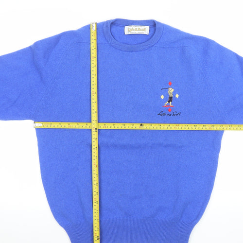 Lyle & Scott Men's Blue Wool Crew Neck Golf Jumper Size L