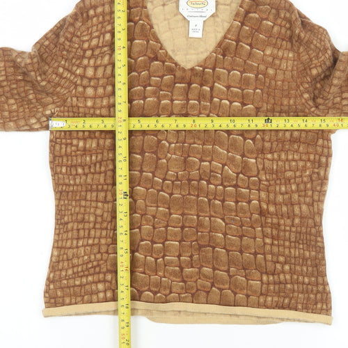 Talbots Women Brown V-Neck Cashmere Blend Animal Print Jumper Petite P