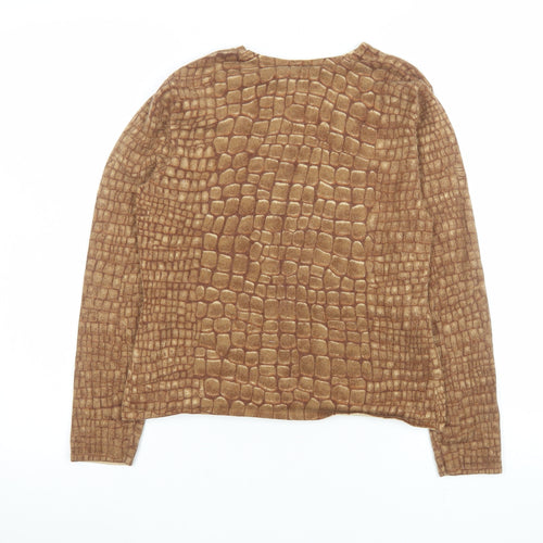 Talbots Women Brown V-Neck Cashmere Blend Animal Print Jumper Petite P