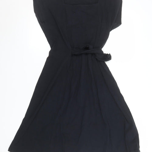 Lands' End Women's Black Fit & Flare Belted Jersey Dress Size M