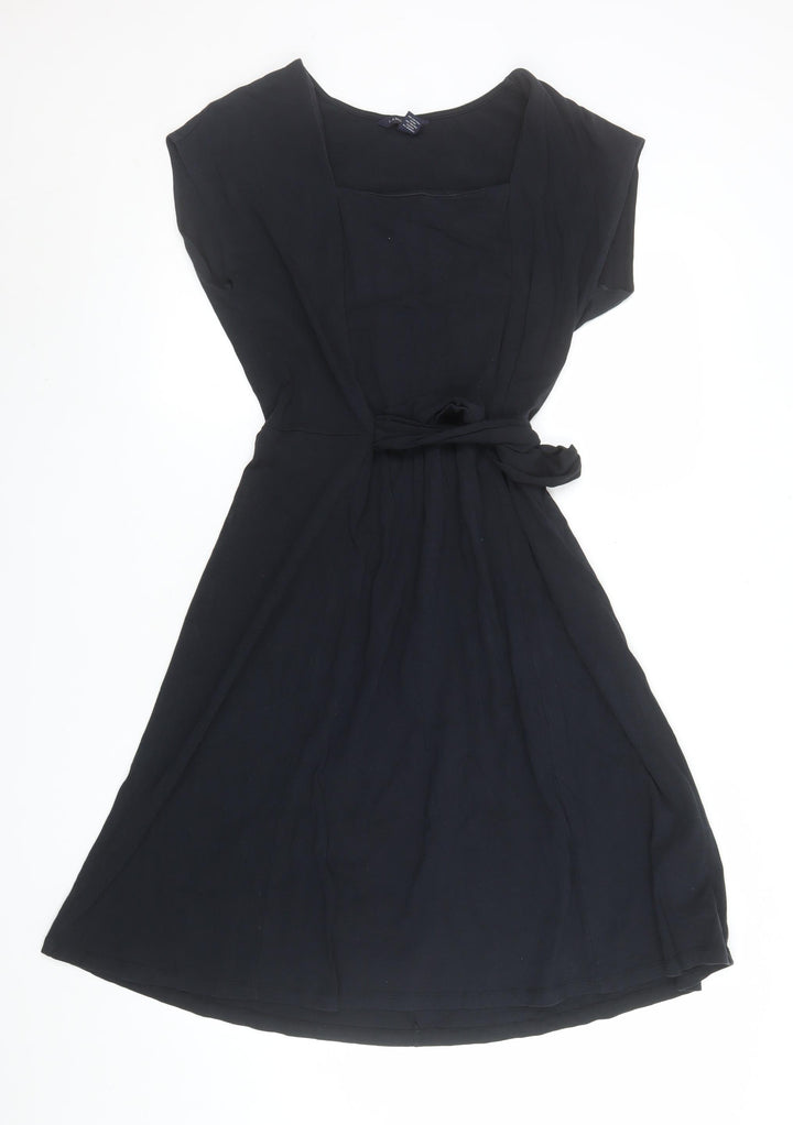 Lands' End Women's Black Fit & Flare Belted Jersey Dress Size M