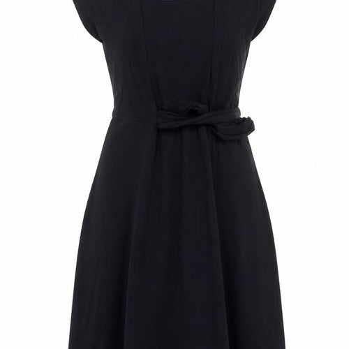 Lands' End Women's Black Fit & Flare Belted Jersey Dress Size M