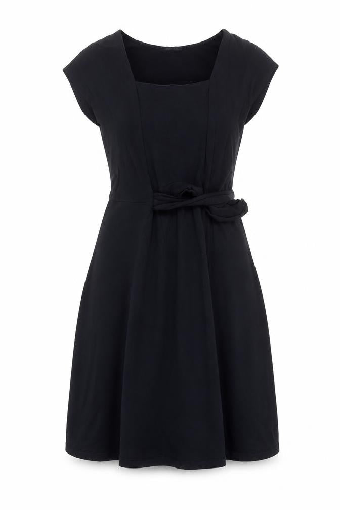 Lands' End Women's Black Fit & Flare Belted Jersey Dress Size M