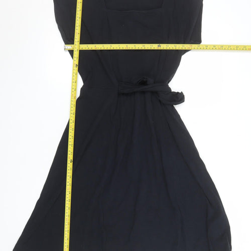 Lands' End Women's Black Fit & Flare Belted Jersey Dress Size M