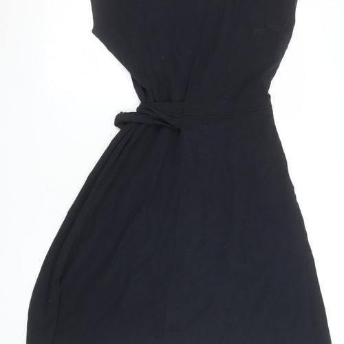 Lands' End Women's Black Fit & Flare Belted Jersey Dress Size M