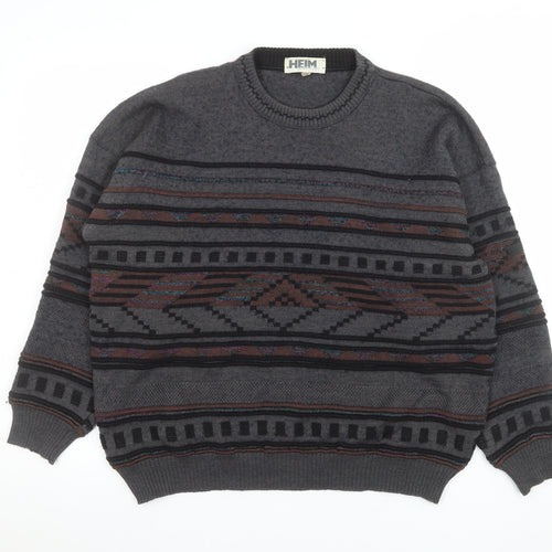 HEIM AMBROSIUS Men's Grey Geometric Wool Blend Pullover Jumper M