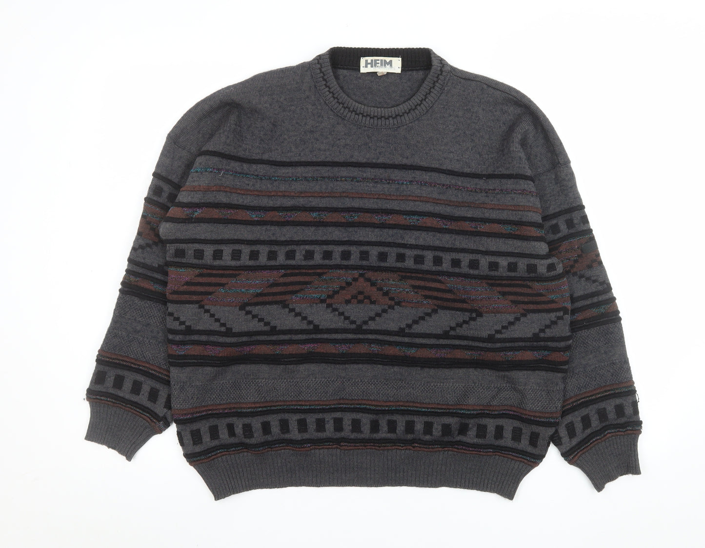 HEIM AMBROSIUS Men's Grey Geometric Wool Blend Pullover Jumper M
