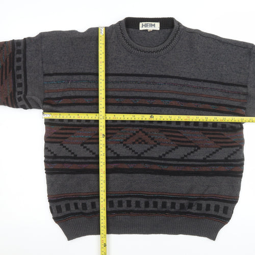 HEIM AMBROSIUS Men's Grey Geometric Wool Blend Pullover Jumper M