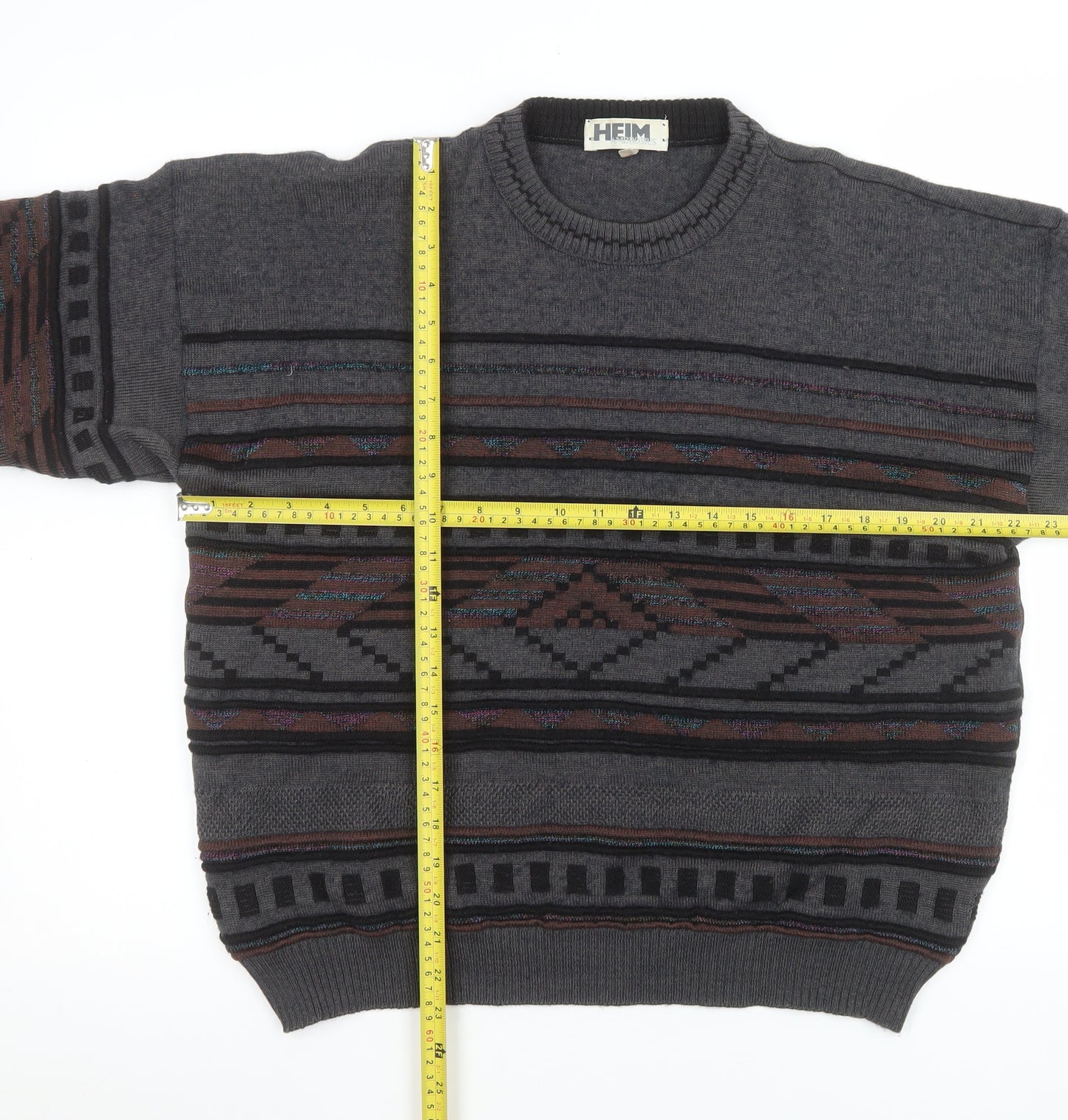 HEIM AMBROSIUS Men's Grey Geometric Wool Blend Pullover Jumper M