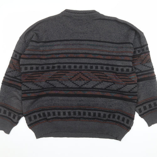HEIM AMBROSIUS Men's Grey Geometric Wool Blend Pullover Jumper M