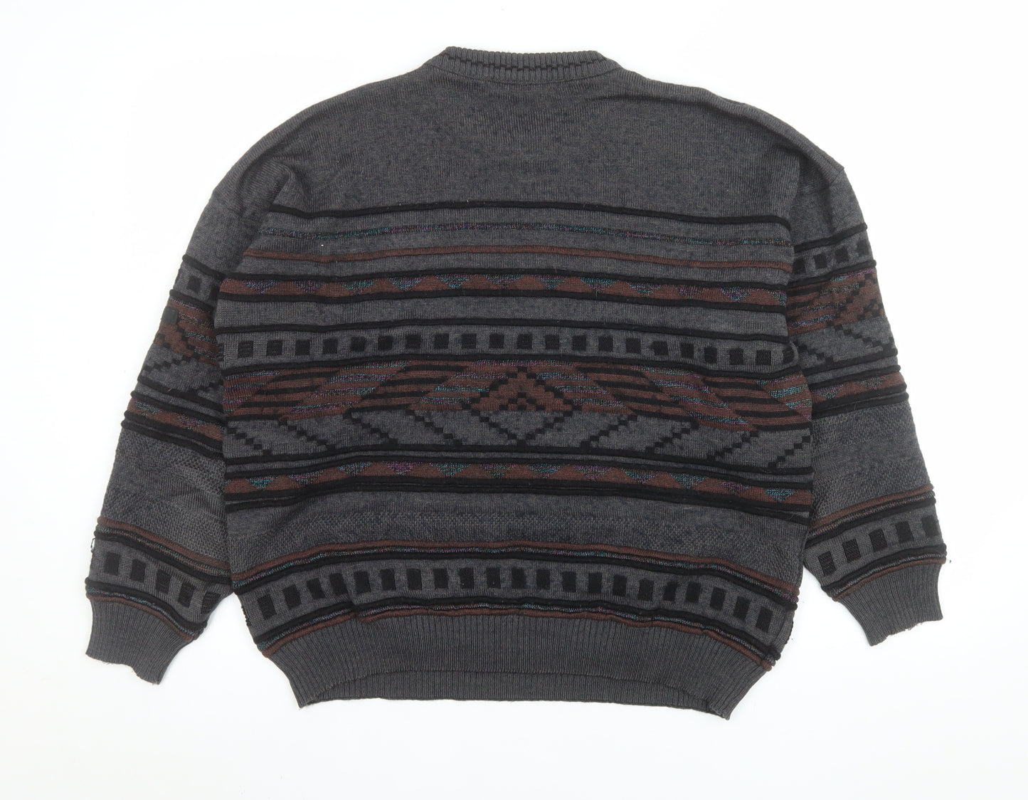 HEIM AMBROSIUS Men's Grey Geometric Wool Blend Pullover Jumper M