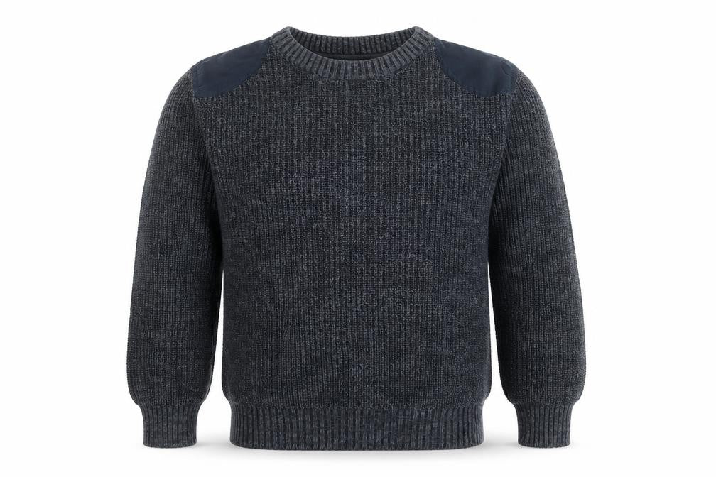 EASY 1973 Men's Grey Cotton Chunky Knit Crew Neck Jumper XL