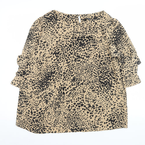 Dunnes Stores Women’s Beige Animal Print Ruffle Sleeve Blouse Size 14