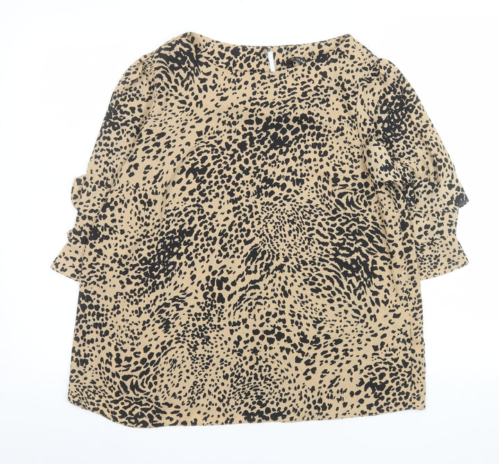 Dunnes Stores Women’s Beige Animal Print Ruffle Sleeve Blouse Size 14