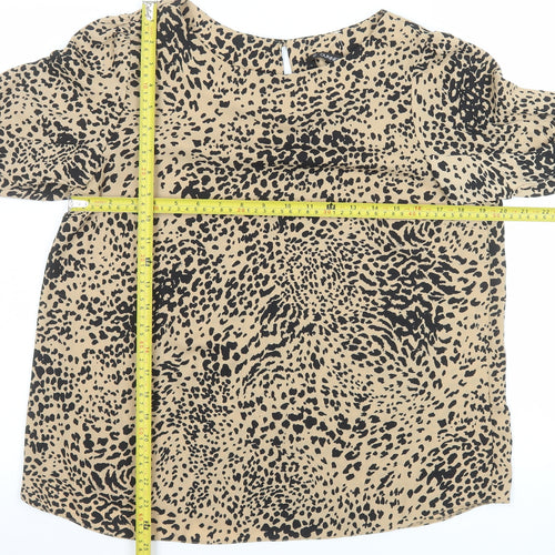 Dunnes Stores Women’s Beige Animal Print Ruffle Sleeve Blouse Size 14