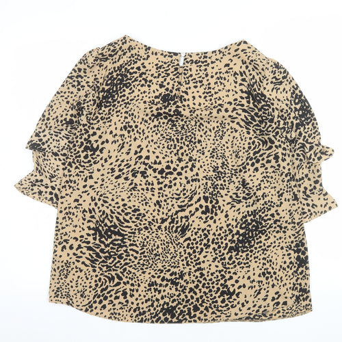 Dunnes Stores Women’s Beige Animal Print Ruffle Sleeve Blouse Size 14