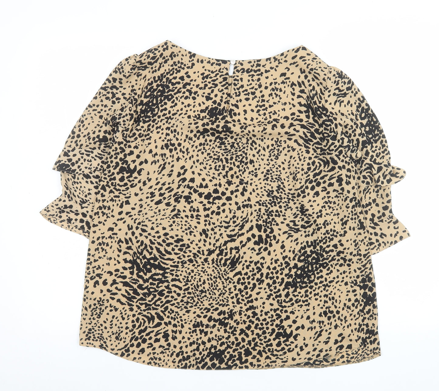 Dunnes Stores Women’s Beige Animal Print Ruffle Sleeve Blouse Size 14