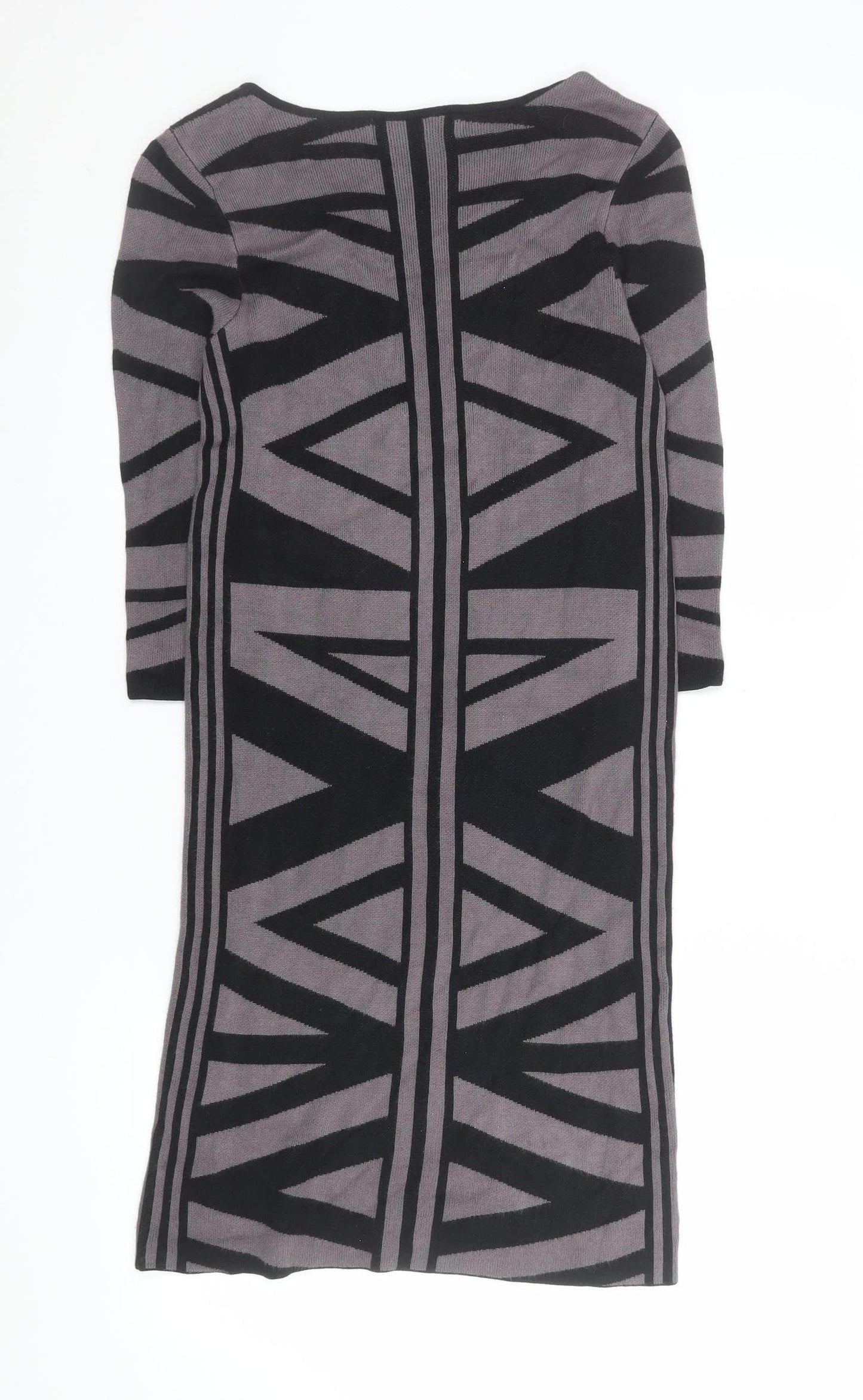 Gharani Strok Women’s Grey Bodycon Knit Dress Size 10 Geometric 3/4 Sleeve