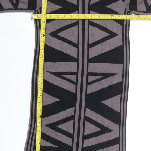 Gharani Strok Women’s Grey Bodycon Knit Dress Size 10 Geometric 3/4 Sleeve