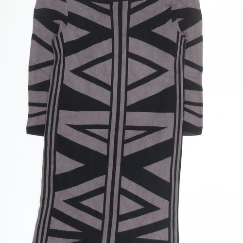 Gharani Strok Women’s Grey Bodycon Knit Dress Size 10 Geometric 3/4 Sleeve