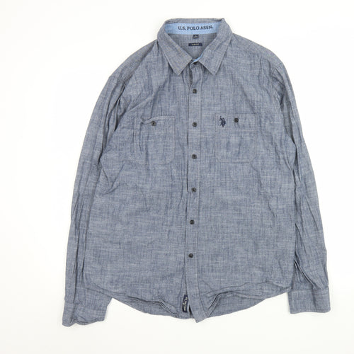 U.S. Polo Assn. Men's Blue Long Sleeve Slim Fit Button-Up Shirt L