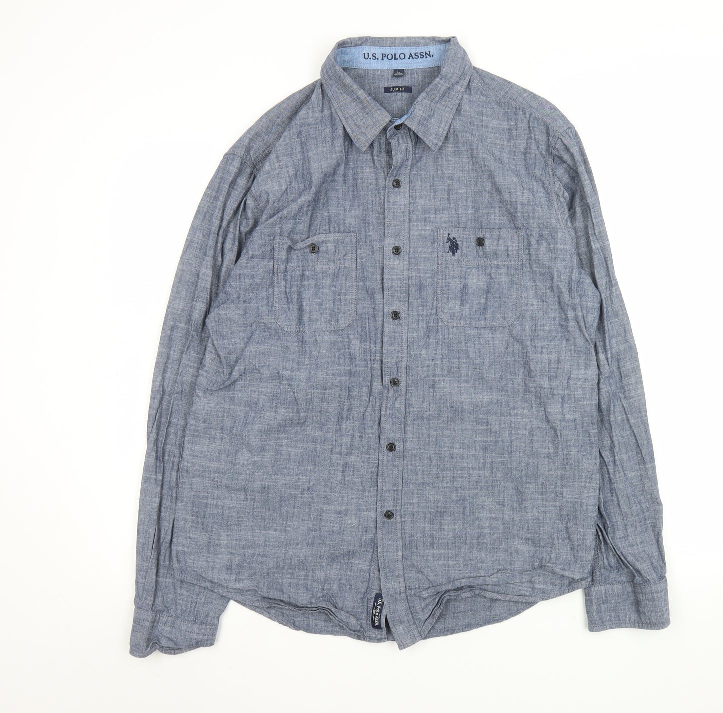 U.S. Polo Assn. Men's Blue Long Sleeve Slim Fit Button-Up Shirt L