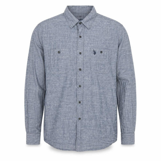 Front view of U.S. Polo Assn. Men's Blue Long Sleeve Slim Fit Button-Up Shirt L