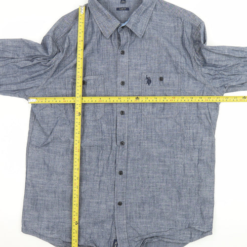 U.S. Polo Assn. Men's Blue Long Sleeve Slim Fit Button-Up Shirt L