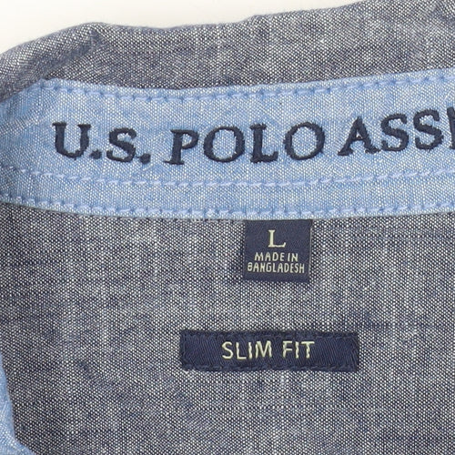 U.S. Polo Assn. Men's Blue Long Sleeve Slim Fit Button-Up Shirt L