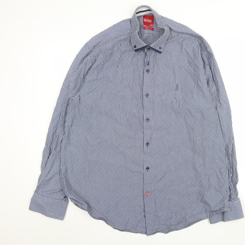 6th Sense Men's Blue Striped 3XL Egyptian Cotton Formal Shirt