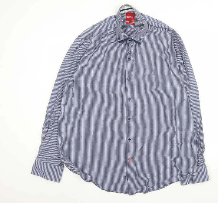 6th Sense Men's Blue Striped 3XL Egyptian Cotton Formal Shirt