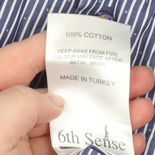 6th Sense Men's Blue Striped 3XL Egyptian Cotton Formal Shirt