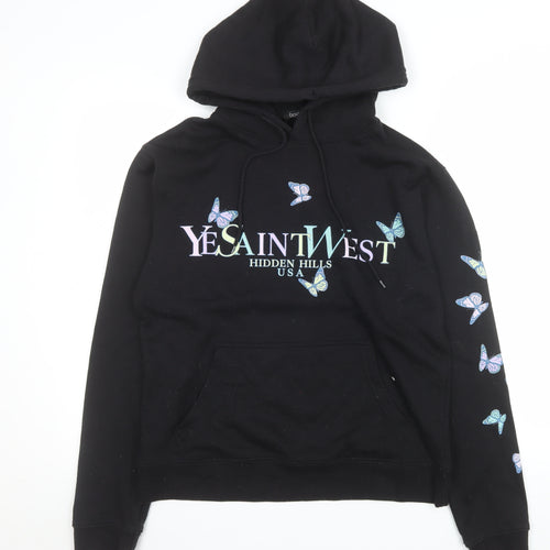 Boohoo Womens Black Butterfly Graphic Pullover Hoodie Size S