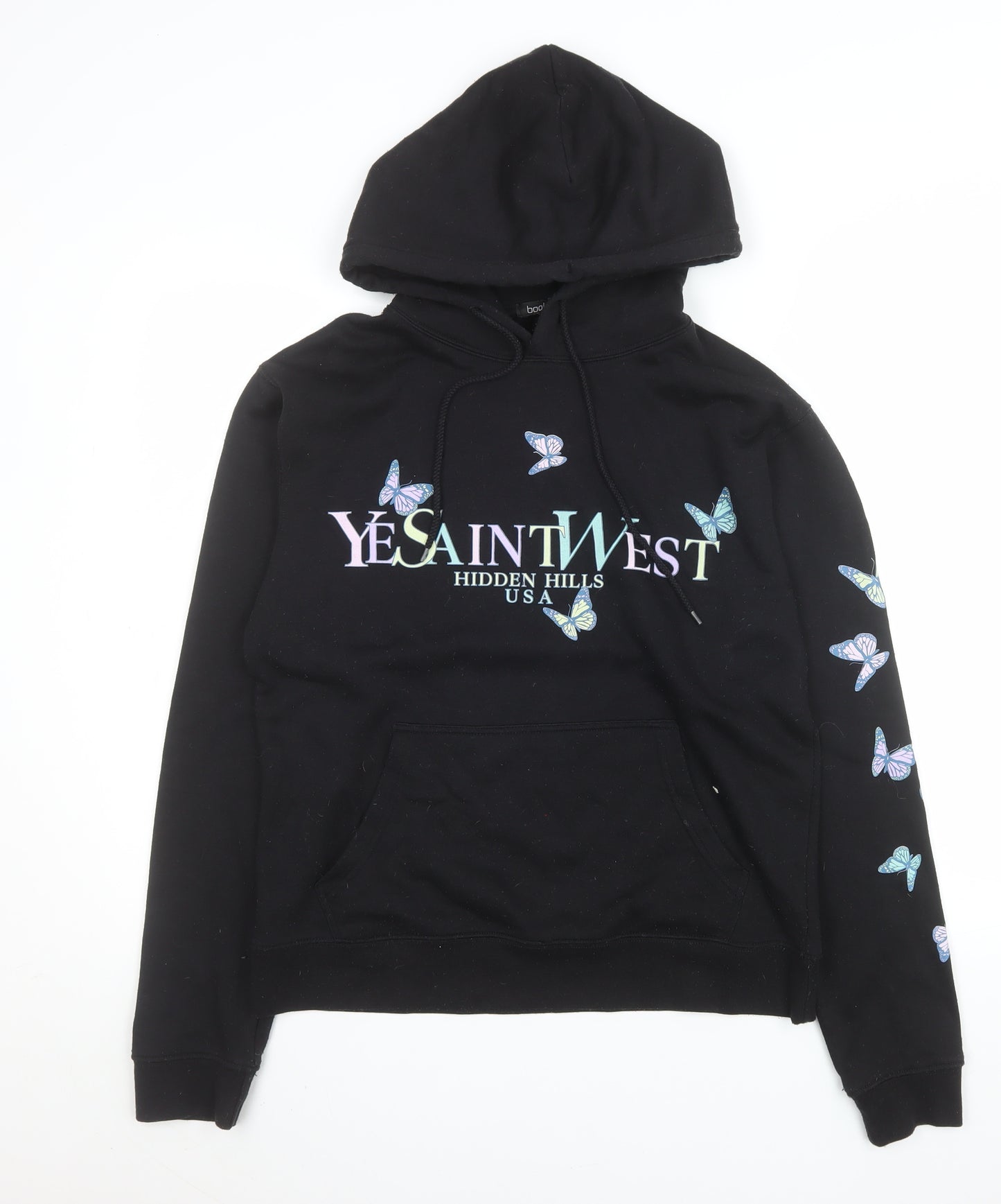 Boohoo Womens Black Butterfly Graphic Pullover Hoodie Size S