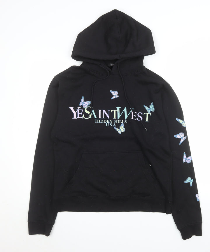 Boohoo Womens Black Butterfly Graphic Pullover Hoodie Size S
