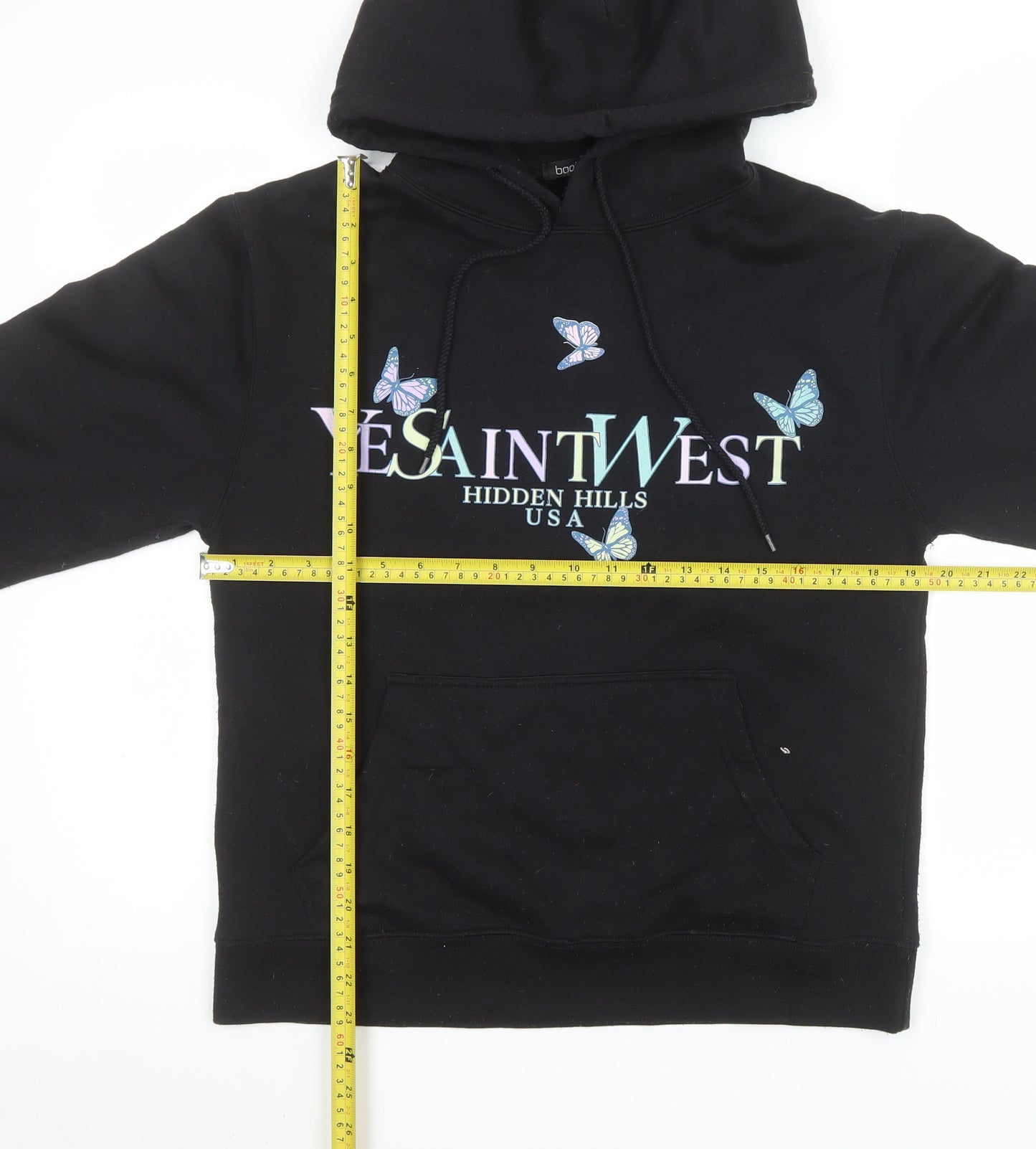 Boohoo Womens Black Butterfly Graphic Pullover Hoodie Size S