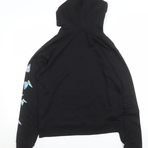 Boohoo Womens Black Butterfly Graphic Pullover Hoodie Size S