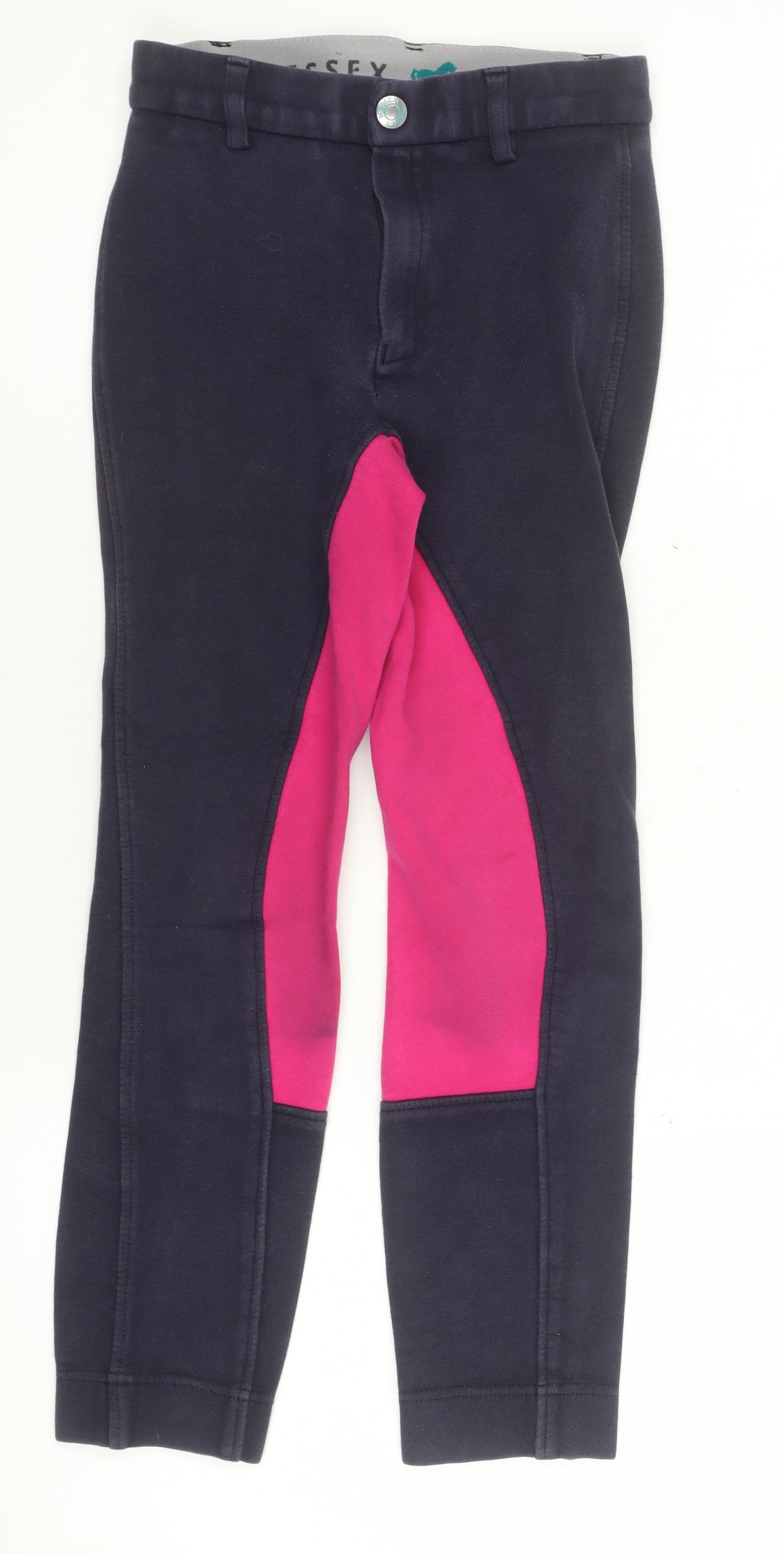 Wessex Girls Blue & Pink Riding Trousers 24 in Cotton Stretch Equestrian Breeches