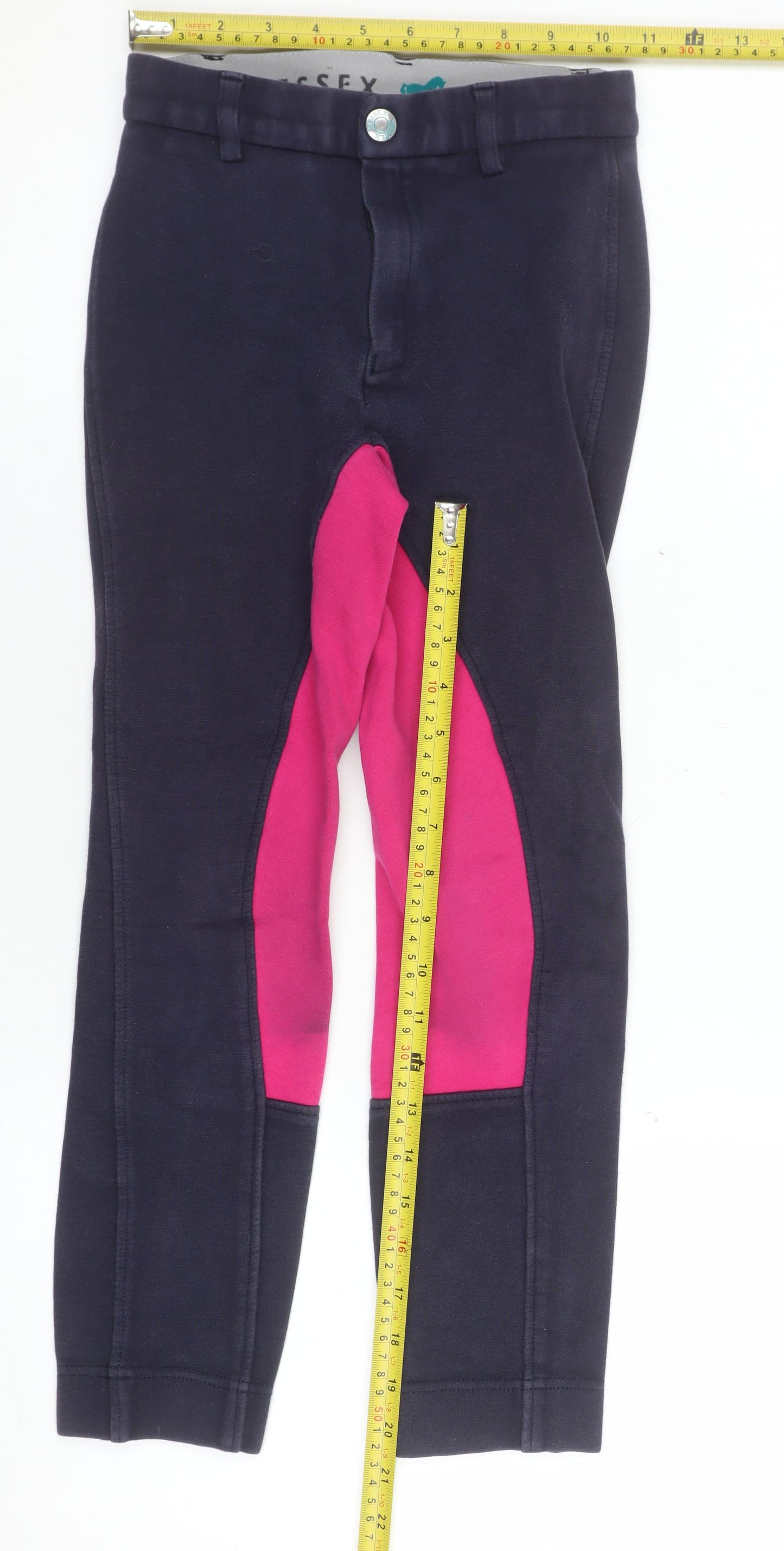 Wessex Girls Blue & Pink Riding Trousers 24 in Cotton Stretch Equestrian Breeches