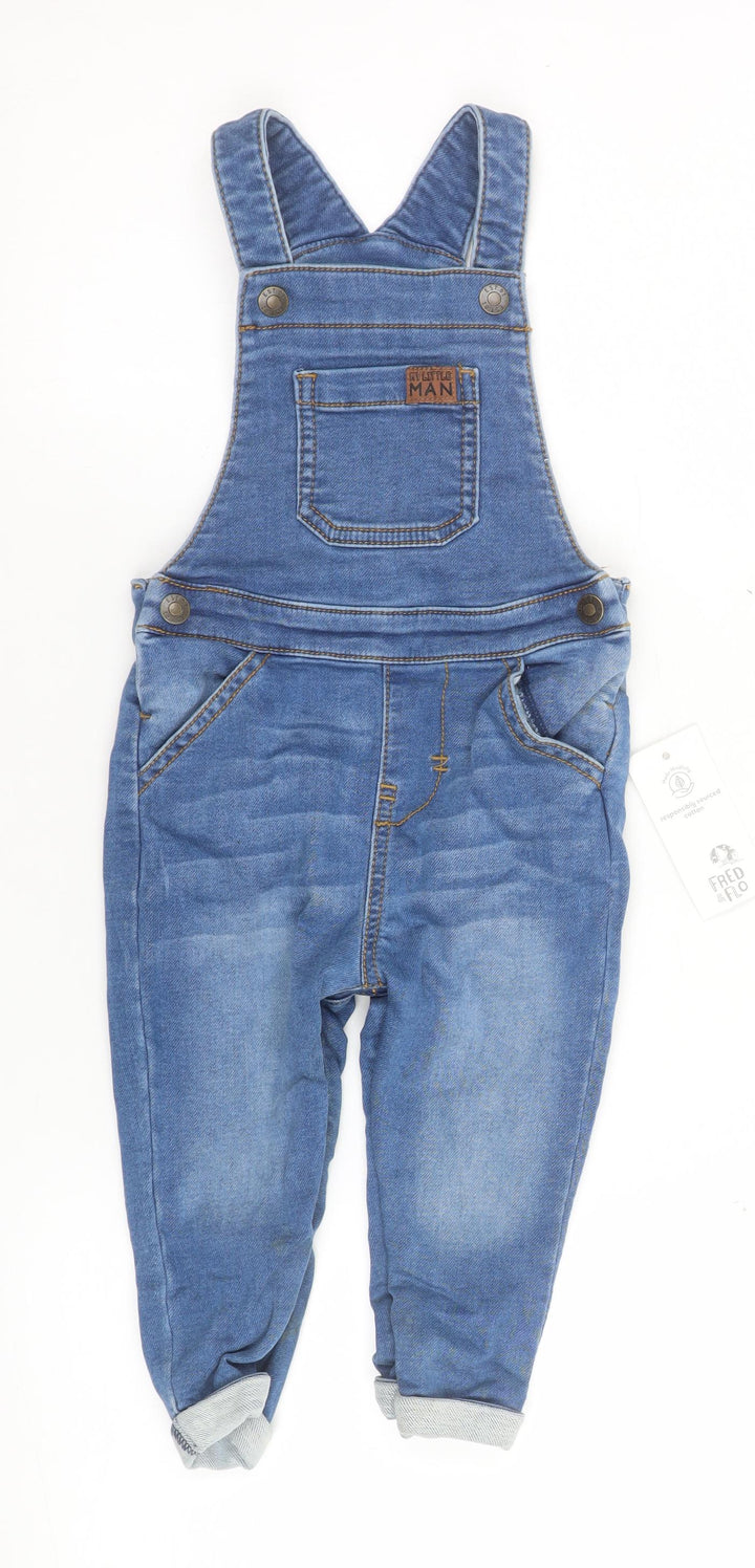 F&F Blue Denim Baby Jeans Overalls 12-18 Months Unisex Cotton Stretch