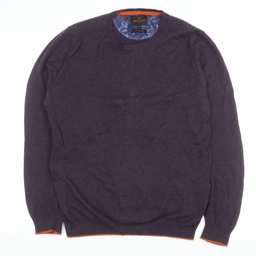 Simon Carter Men's Purple Cotton Cashmere Crew Neck Jumper Size M